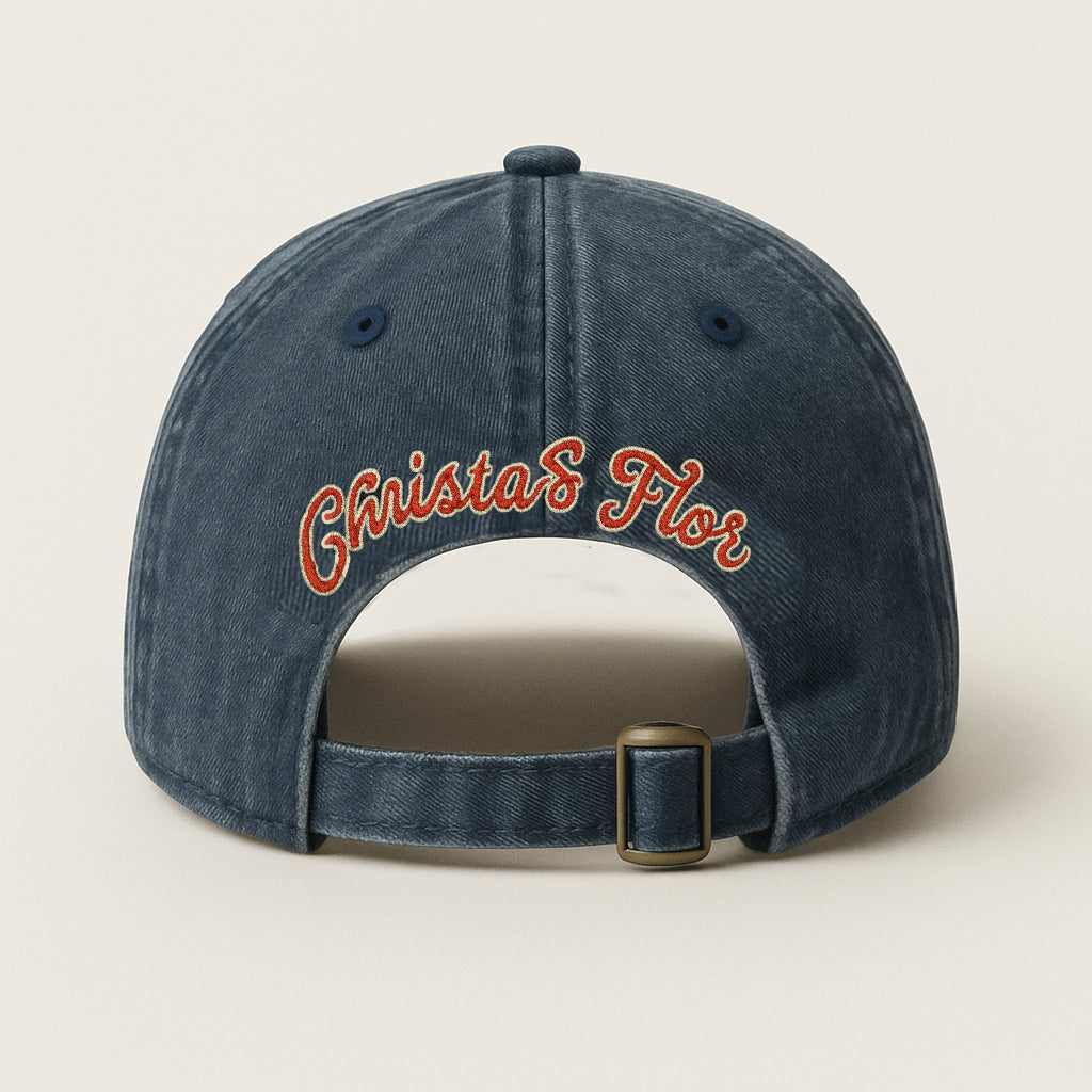 Chinese New Year Baseball Cap in washed-out denim look with red embroidery