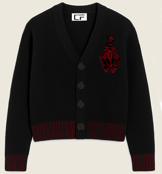 Black Cardigan with red Accents