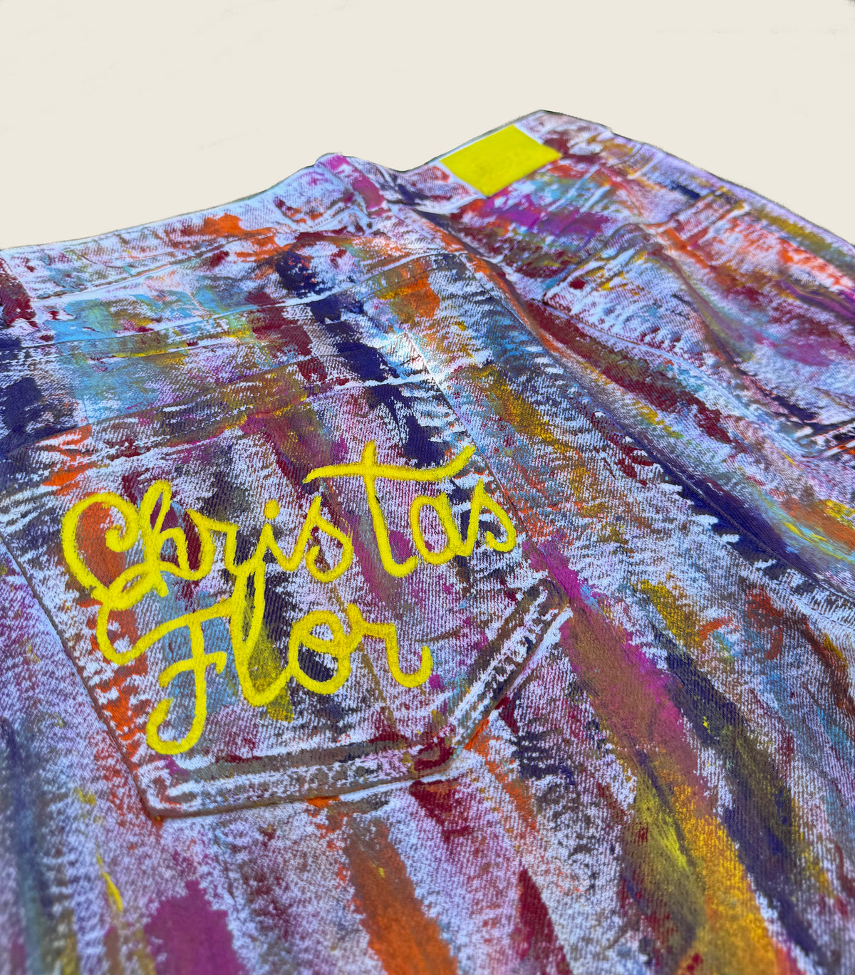 Custom–made multicolor white Denim
