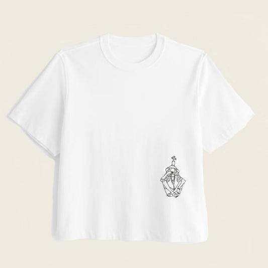 White basic shirt with black embroidery