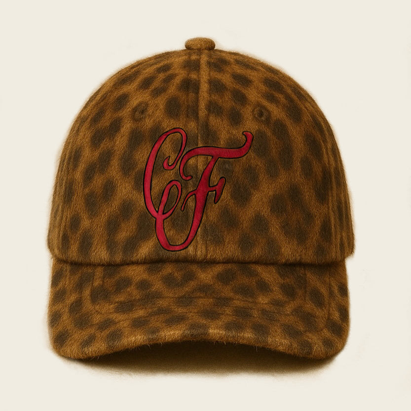 Baseball Cap in Leopard print pattern with red embroidery