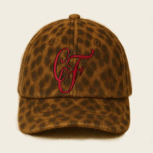 Baseball Cap in Leopard print pattern with red embroidery