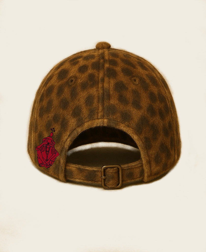 Baseball Cap in Leopard print pattern with red embroidery