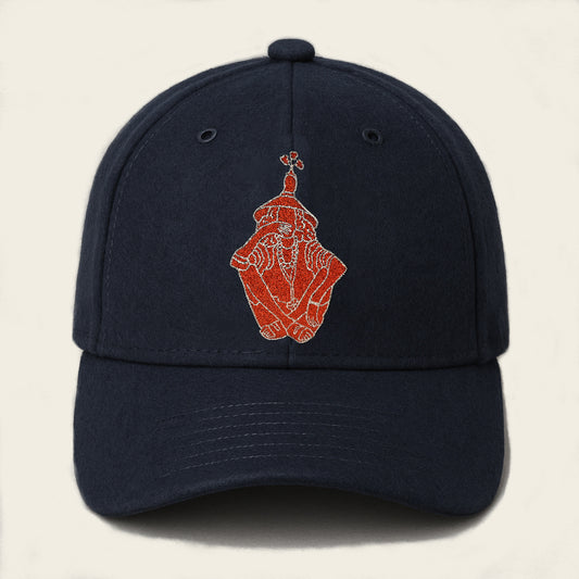 Dark blue baseball cap in felt look with red and white embroidery