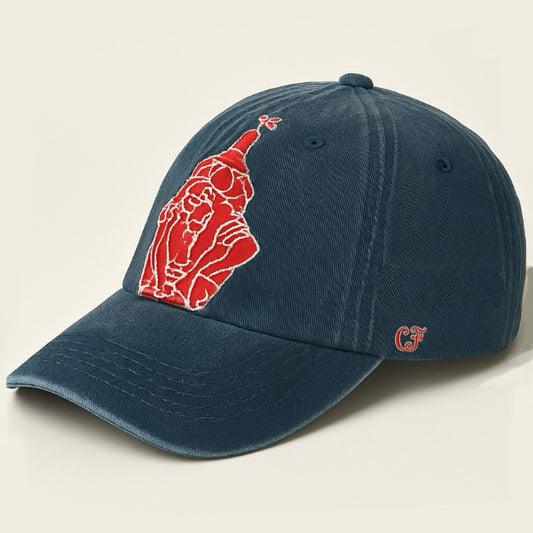 Chinese New Year Baseball Cap in washed-out denim look with red embroidery