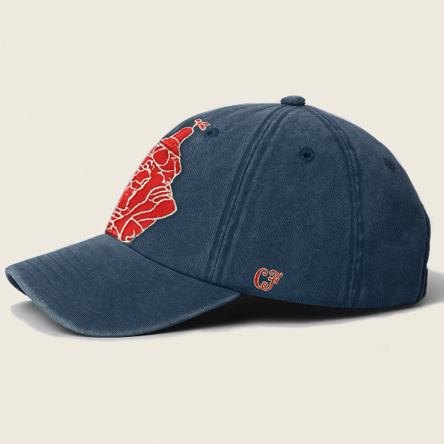 Chinese New Year Baseball Cap in washed-out denim look with red embroidery